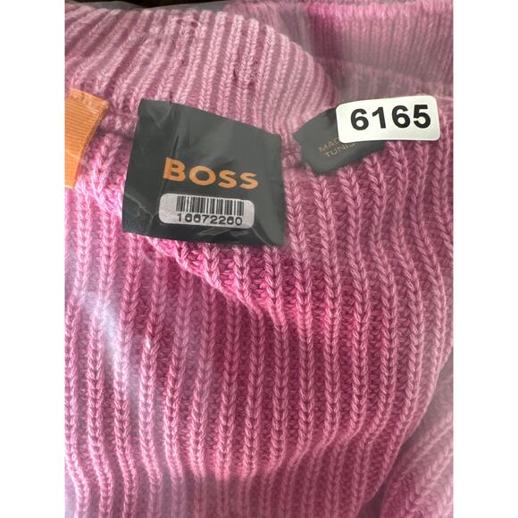 Boss Furray Knit Top Relaxed Fit Short Sleeve V-Neck Sweater Pink Large - Picture 10 of 10
